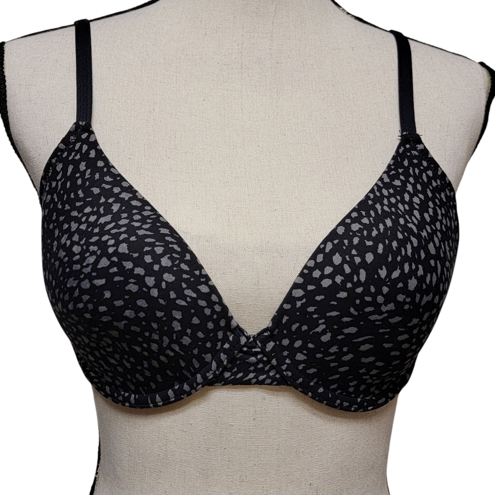 H Halston‎ Everyday Comfort Tshirt Bra Womens Sz 34C Black Gray Animal Print
